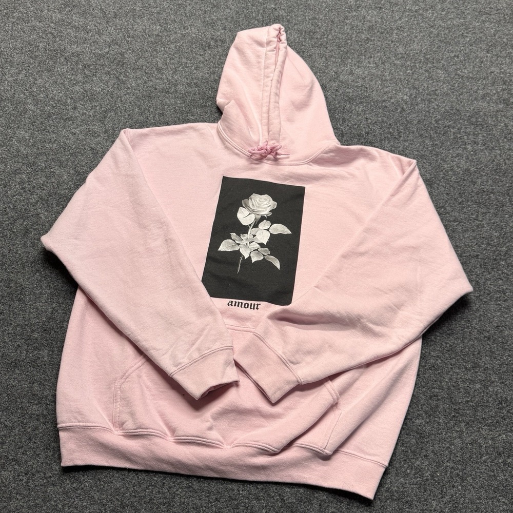 Artist Union Clothing Co Rose‎ Hoodie Mens L Pink Amour Graphic Streetwear Goth